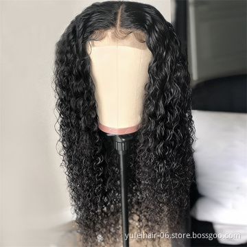 Xuchang factory long Deep Wave Curly Human Hair Transparent Lace Front Wigs Pre Plucked Hair Line With Baby Hair
